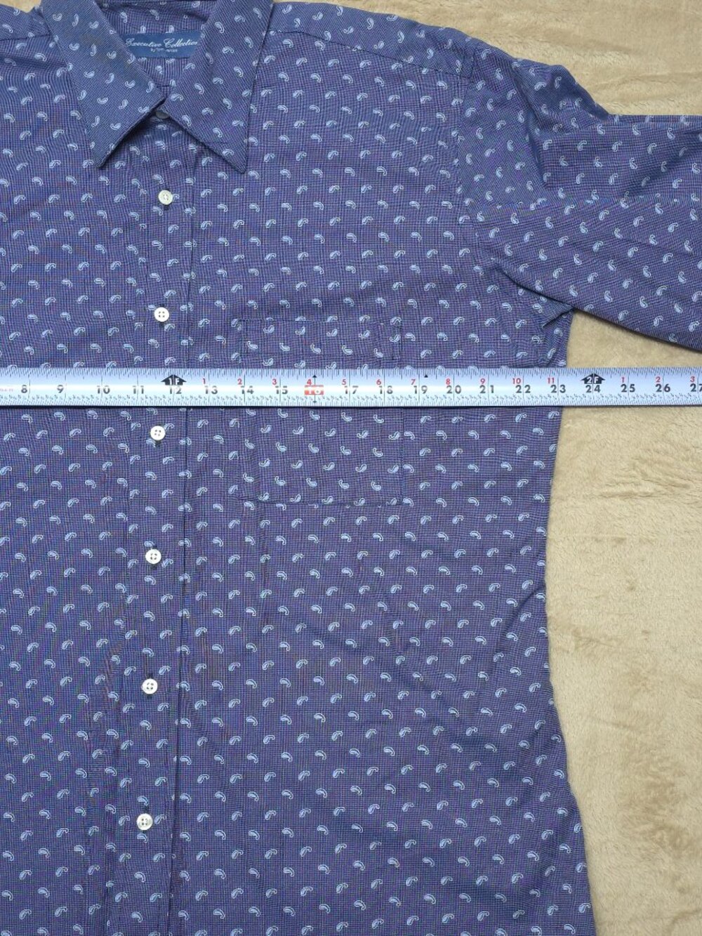 Tom James Executive Collection Mens Custom Shirt Blue Paisley Made USA L XL - Picture 7 of 7